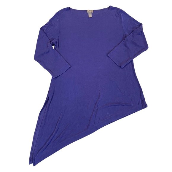 Chico's Tops - Travelers by Chicos Slinky Knit Top Size 2 Large Asymmetrical Slit 3/4 Purple